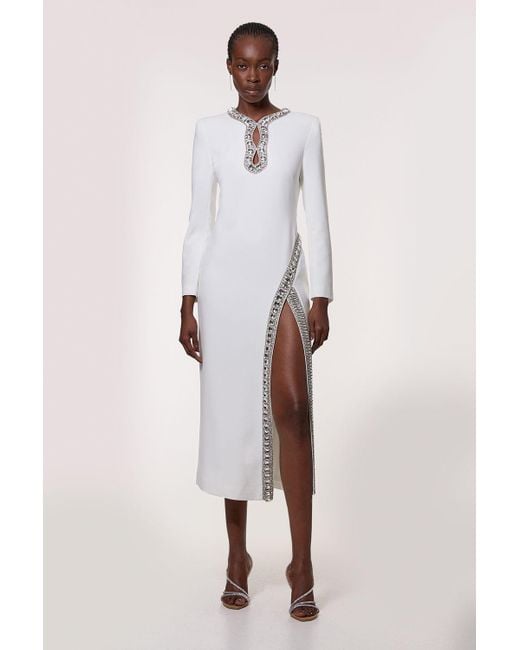 Karen Millen Natural Cut Out Crystal Embellished Woven Maxi Dress