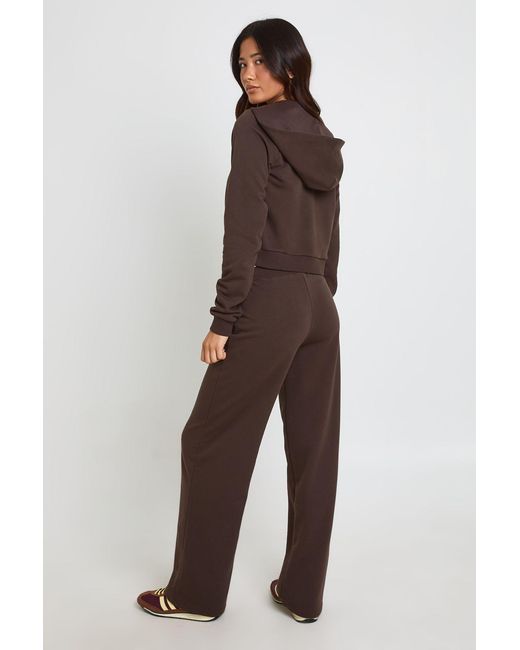 Boohoo Brown Loopback Slim Fit Zip Through Hoodie And Straight Leg Jogger Tracksuit