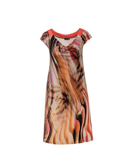 Conquista Brown Drape Neck A Line Print Dress