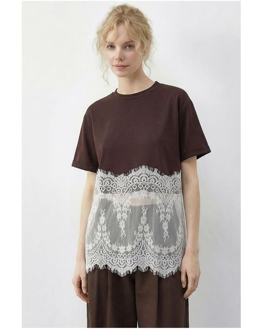 Bianco Lucci Brown Cotton T-Shirt