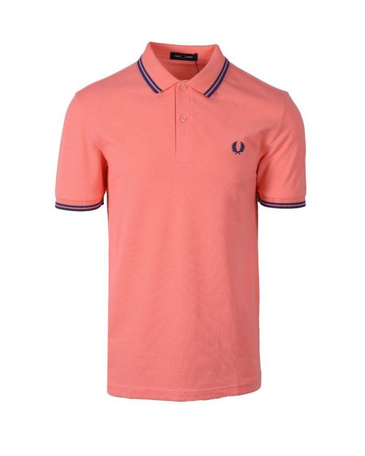Fred Perry Pink Twin Tipped Polo Shirt Coral Heat/Shaded Cobalt for men