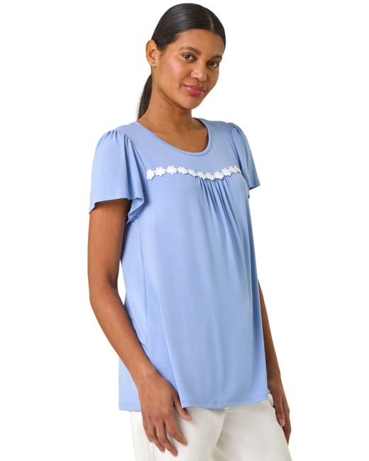 Roman Blue Daisy Applique Stretch Top