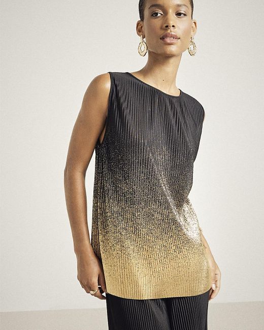 River Island Black Ombre Plisse Sleeveless Top