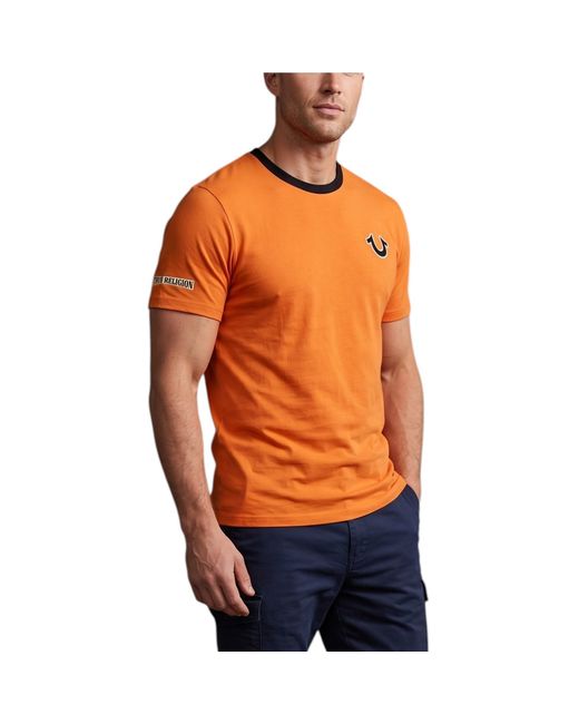 True Religion Orange T Shirts Budda Arch Back Logo Summer Crew Neck Tee for men