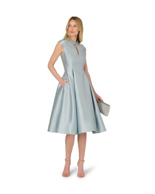 Adrianna Papell Blue Key Hole Mikado Midi Dress