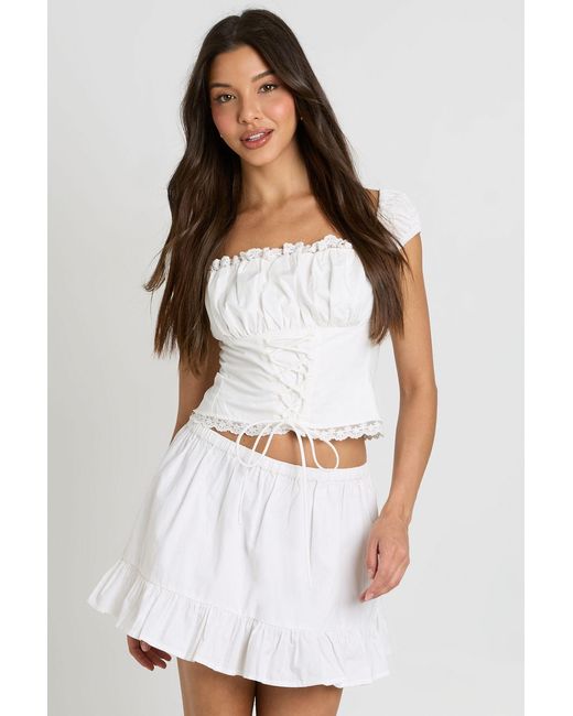 Boohoo White Ruffle Hem Poplin Mini Skirt