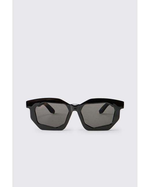BoohooMAN White Chunky Plastic Geometric Tinted Sunglasses for men