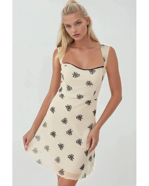 Hiccup Natural Polka Dot Sleeveless Mini Tulle Dress With Square Neckline