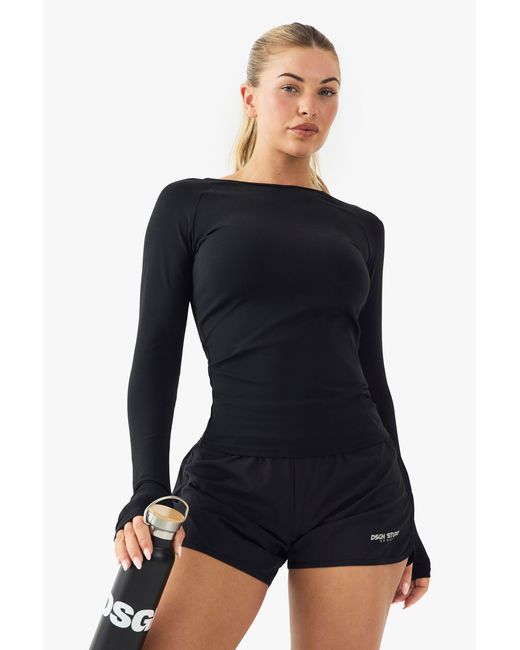 DSGN Studio Black Sports Sculpt Seam Detail Long Sleeve Top