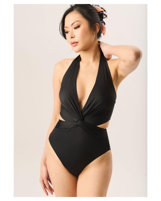 Gini London Black Halter Twisted Cut Out Swimsuit