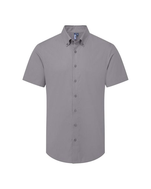 PREMIER Gray Supreme Oxford Short-Sleeved Formal Shirt (Steel) for men