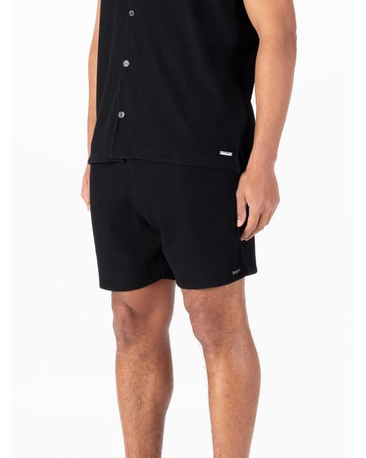 Luke 1977 Black Helston Textured Shorts for men