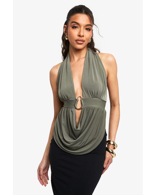 Boohoo Black Slinky Trim Detail Cowl Front Top