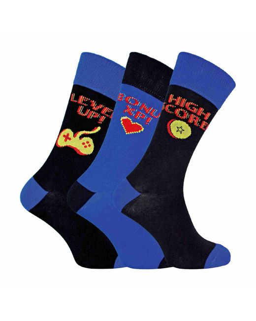Sock Snob Blue 3 Pack Retro Gaming Funky Novelty Video Game Socks for men