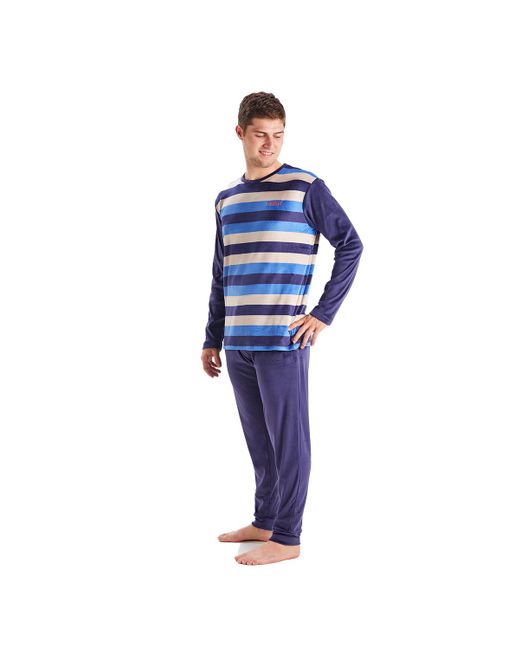Munich Blue Long-Sleeved Round-Neck Velvet Pajamas Mu3 for men