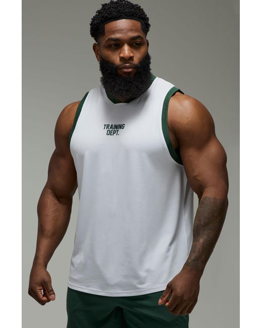 BoohooMAN Gray Training Dept Contrast Trim Tank for men