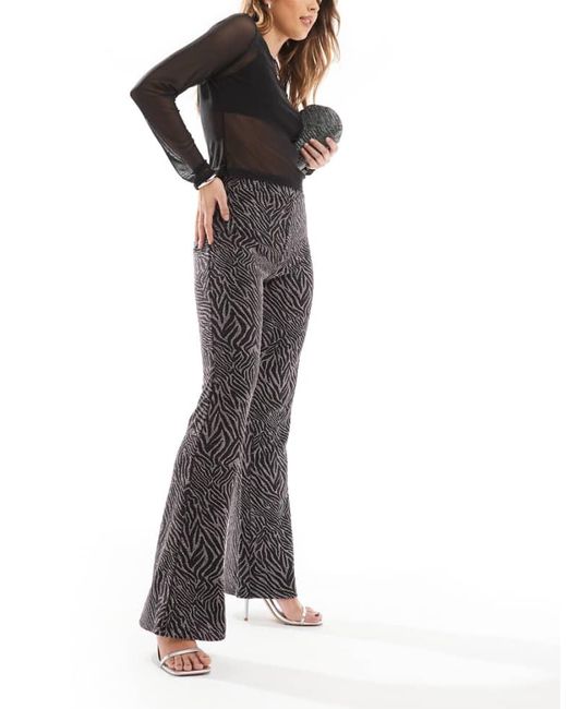 ONLY Black Zebra Print Glitter Flare Trouser