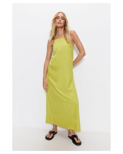 Warehouse Green Linen Strappy Maxi Dress