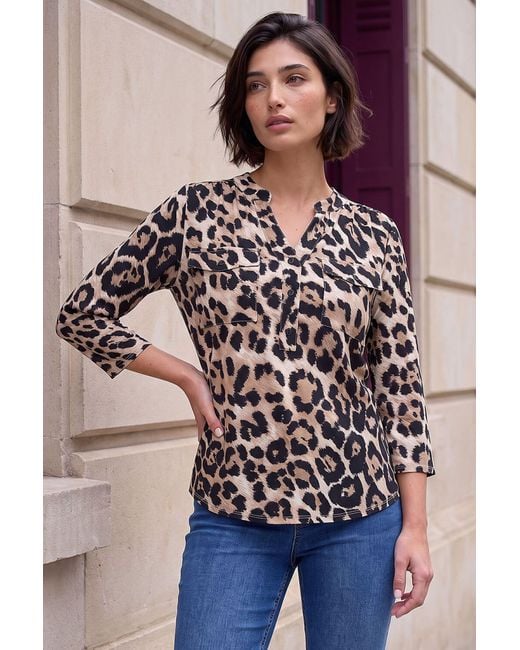 Roman Black Petite Animal Button Top