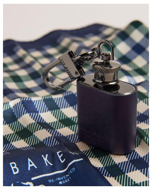 Ted Baker Gray Dumfree House Check Pocket Square And Hip Flask Set, Dark for men