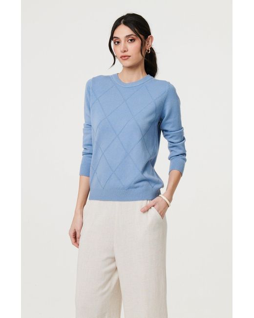 Izabel London Blue Slim Fit Textured Knit Jumper