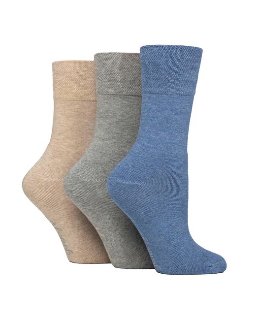 Gentle Grip Blue 3 Pack Ladies Bamboo Socks Soft Breathable Cushioned Crew