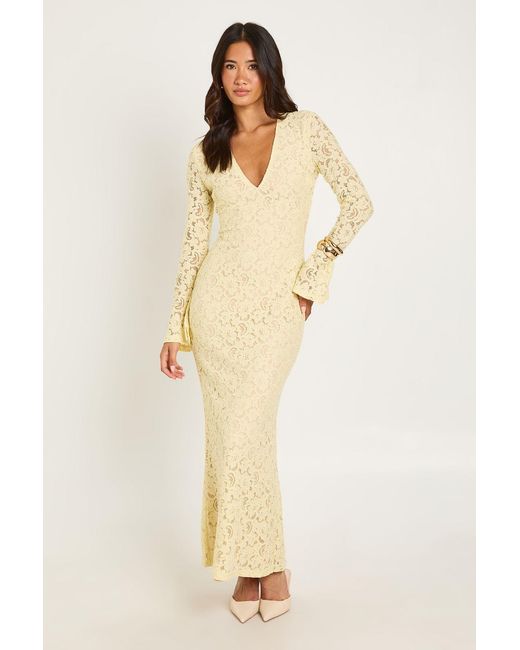 Boohoo Natural Corded Lace Flared Sleeve Maxi Dress