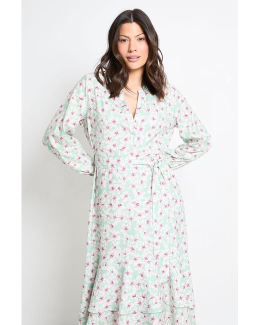 Wallis Green Floral Print Button Midi Shirt Dress