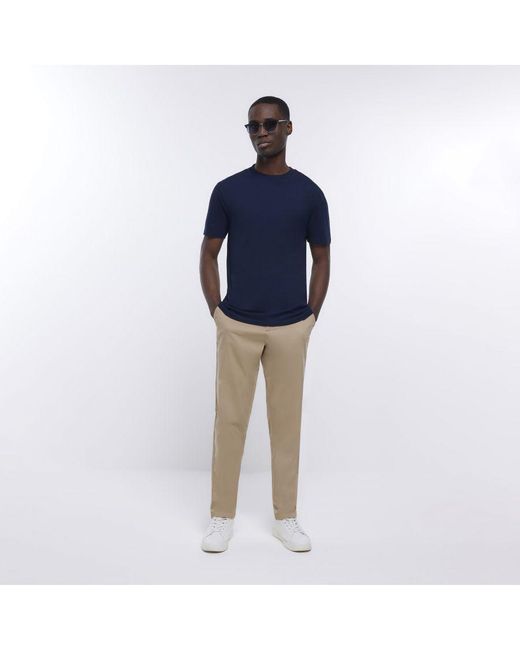 River Island Blue Chino Trousers Slim Fit Casual Pants Cotton for men