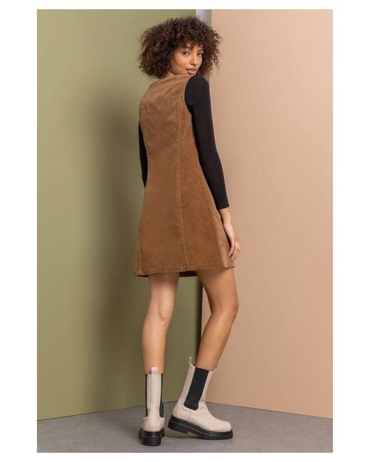 D.u.s.k Brown Corduroy Button Detail Pinafore Dress