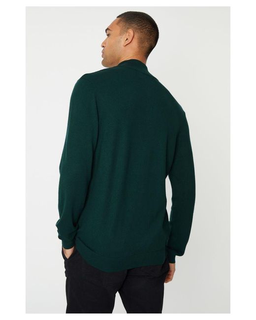 Threadbare Green 'tucci' Funnel Neck Quarter Zip Knitted Jumper for men