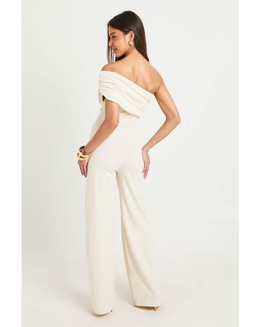 Boohoo White Jersey Crepe Bardot Wide Leg Jumpsuit