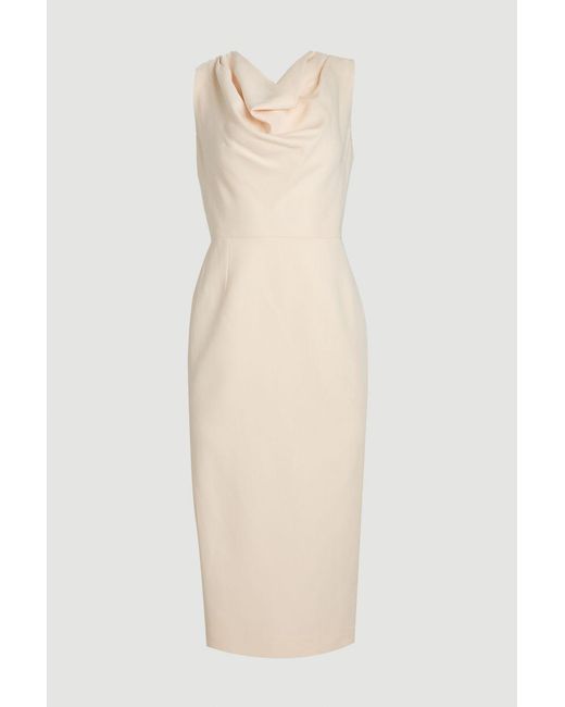 Karen Millen White Tencel Blend Tailored Cowl Neck Midi Dress