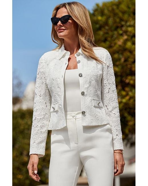 Sosandar White Lace Fitted Jacket