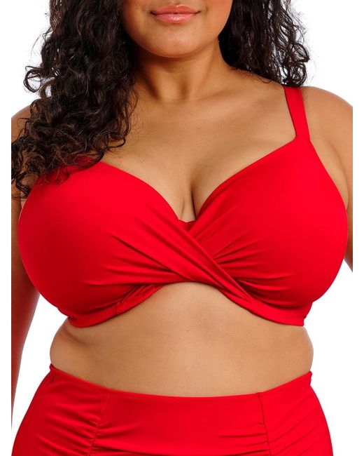 Elomi Red Plain Sailing Wrap Plunge Bikini Top