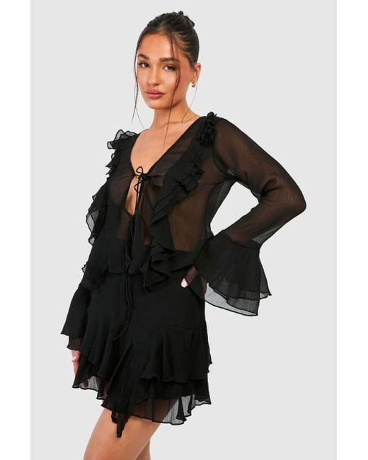 Boohoo Black Petite Crinkle Chiffon Mini Skirt