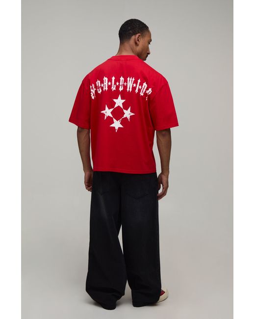 BoohooMAN Red Oversized Boxy Star Print T-Shirt Cotton for men