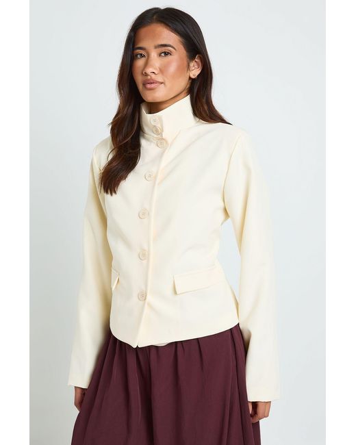 Boohoo White Funnel Neck Contrast Button Blazer