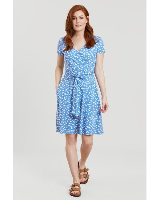 Mountain Warehouse Blue 'Santorini' Jersey Wrap Dress With Pockets Summer Comfy Outfit Cotton