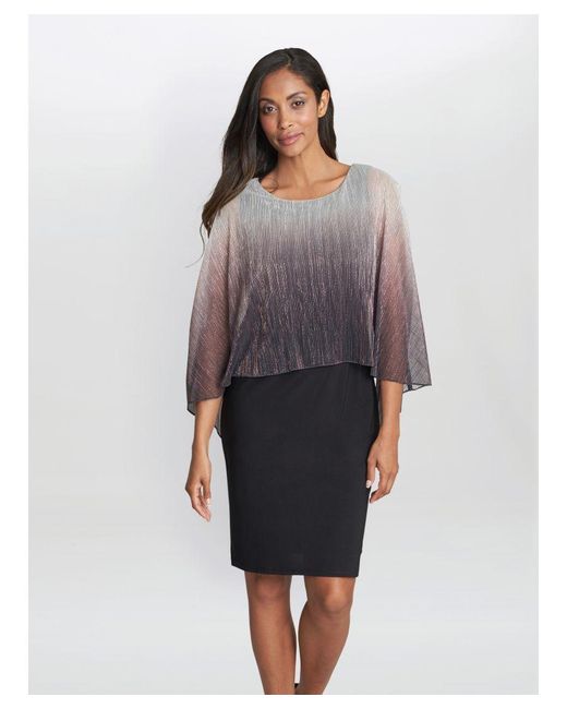 Gina Bacconi Gray Shyla Foil Cape Chiffon Cocktail Dress