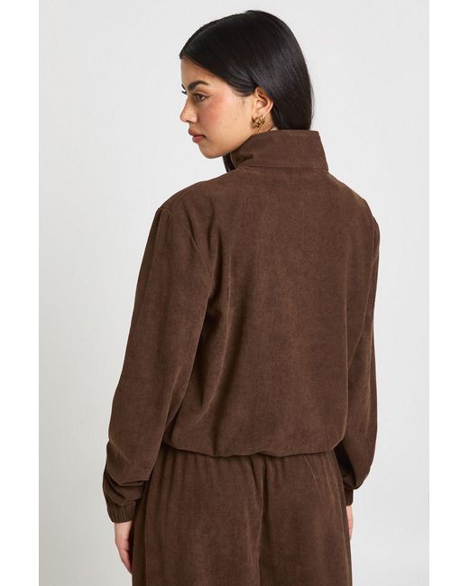 Boohoo Brown Cord Funnel Neck Tracksuit Top
