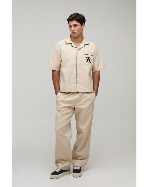 BoohooMAN Natural Oversized Pocket Detail Twill Shirt & Relaxed Trouser Set for men