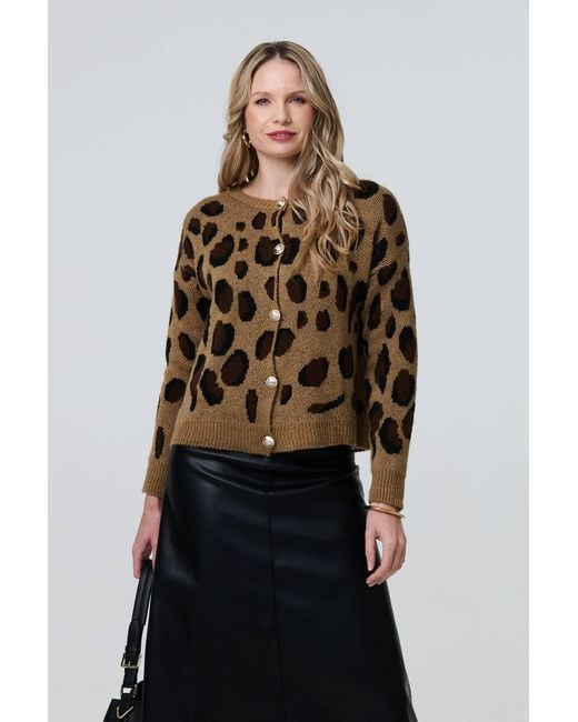 Izabel London Blue Animal Print Button-Up Boxy Cardigan