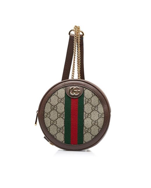 Gucci Metallic Vintage Mini GG Supreme Round Ophidia Backpack Brown Fabric