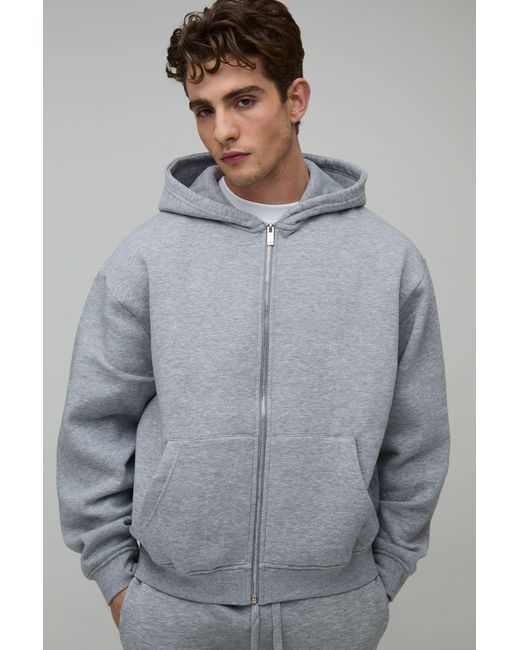BoohooMAN Gray Basic Oversized Boxy Zip Through Hoodie for men