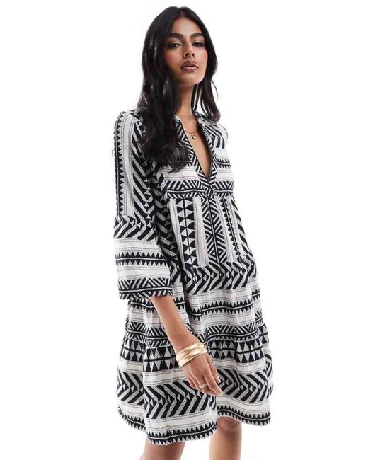 Accessorize White Aztec Print Mini Beach Kaftan