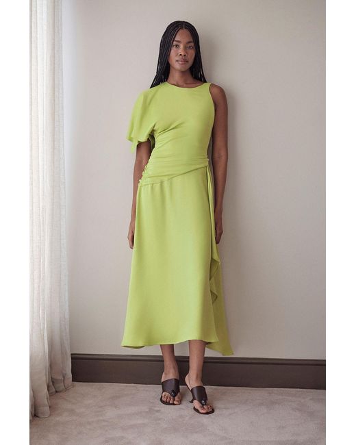 Karen Millen Green Viscose Satin Drape Midi Dress