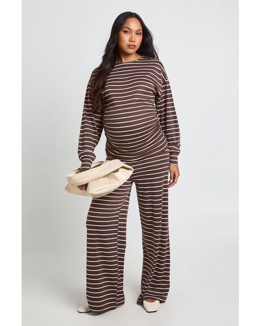 Boohoo Brown Maternity Soft Stripe Long Sleeve Top