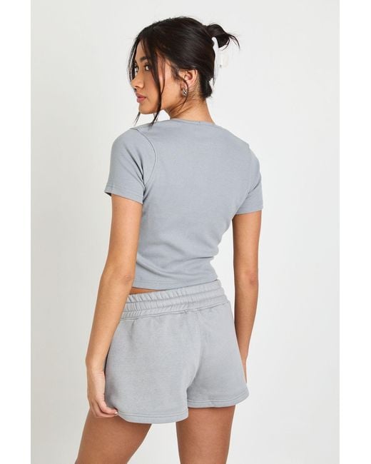 Boohoo Gray Ribbed Zip Through Cap Sleeve Top And Short Tracksuit
