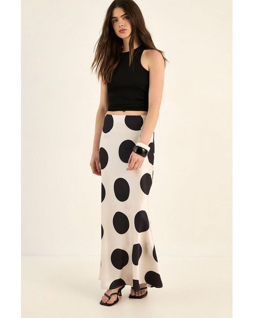 Nasty Gal Natural Satin Polka Dot Bias Maxi Skirt